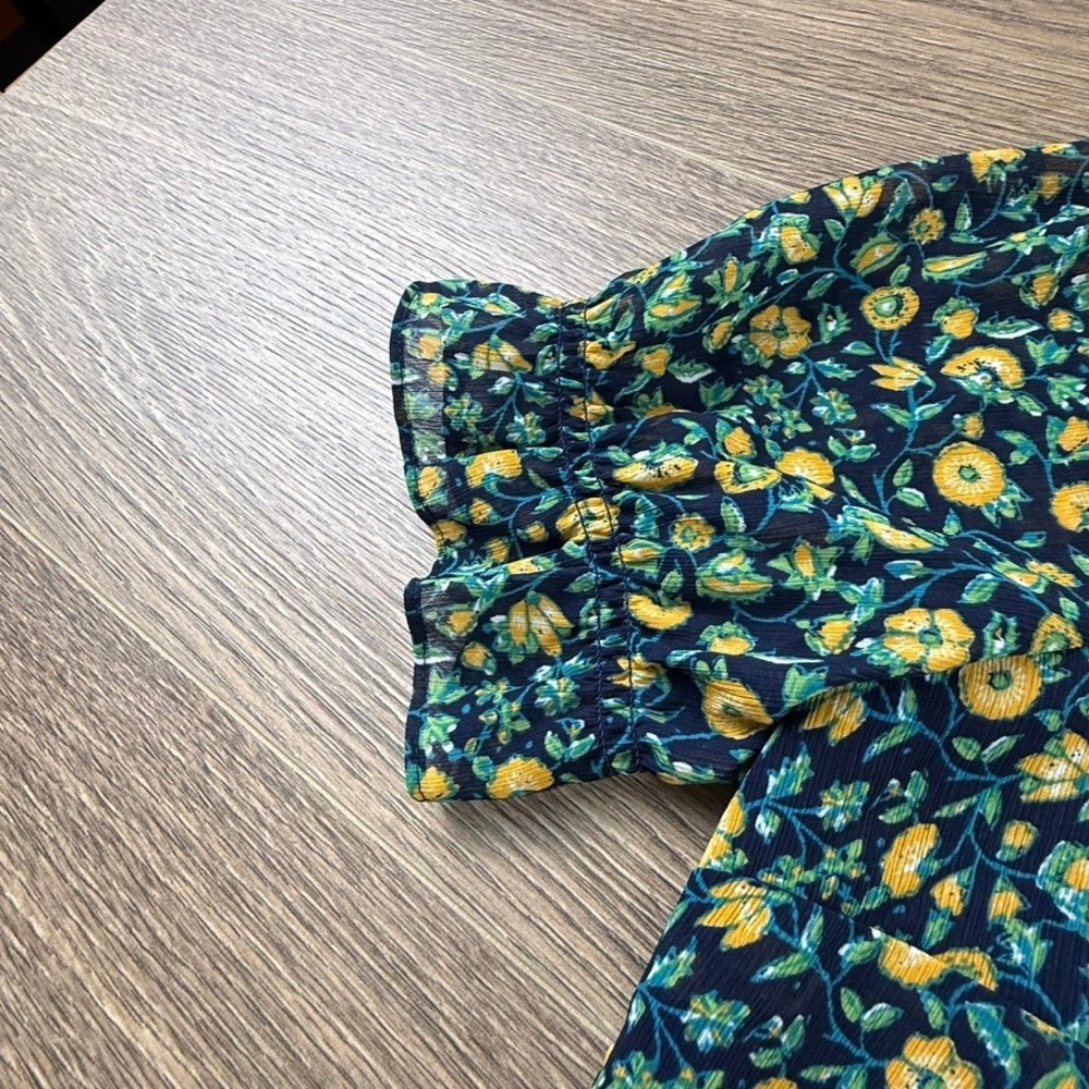 J. Crew Factory Women's Ruffle Tie-Neck Short Sleeve Blouse Navy Floral NWT S - Picture 10 of 15